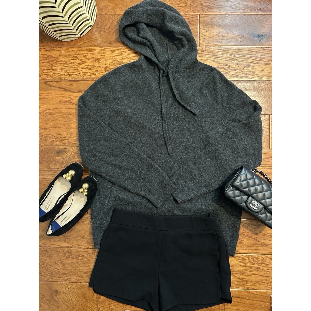 Naadam Womens L Charcoal Grey 100% Cashmere Knit Hoodie Sweater Drawstring